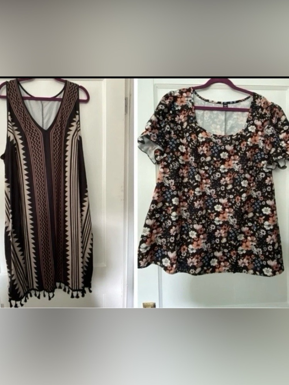 SHEIN Black Floral Top and Brown and Black Dress